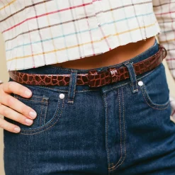 Paski|Balagan Cienki Pasek Bez Klamry, Brazowy Wzor Krokodyla