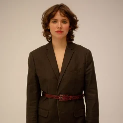 Paski|Balagan Pasek Z Powlekana Klamra, Bordowy Wzor Krokodyla